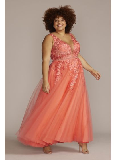 Plus Illusion Tulle Ball Gown with Beaded Lace - This plus size ball gown has it all